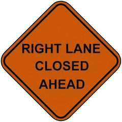 PRO-SAFE - "Right Lane Closed Ahead", 48" Wide x 48" High, Nylon Construction Roadway Signs - Orange, Square, Sign Stand Mount - Makers Industrial Supply