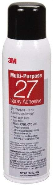 3M - 20 oz Aerosol Clear Spray Adhesive - High Tack, 140°F Heat Resistance, 78 Sq Ft Coverage, Low Strength Bond, 10 min Max Bonding Time, Flammable, Series 27 - Makers Industrial Supply