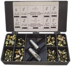 PRO-LUBE - 101 Piece, Metric, Box Plastic Steel Grease Fitting Set - Includes Metric Thread Types, Includes M10x1: (20) Straight, (5) 45°, (10) 90°, M6x1: (30) Straight, (5) 45°, (10) 90°, M8x1: (14) Straight, (5) 90° - Makers Industrial Supply