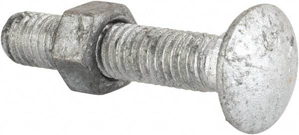 Value Collection - 3/8-16 UNC 2" Length Under Head, Standard Square Neck, Carriage Bolt - Grade 5 Steel, Galvanized Zinc-Plated Finish - Makers Industrial Supply