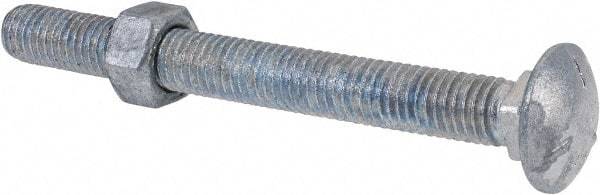 Value Collection - 1/2-13 UNC 5" Length Under Head, Standard Square Neck, Carriage Bolt - Grade 5 Steel, Galvanized Zinc-Plated Finish - Makers Industrial Supply