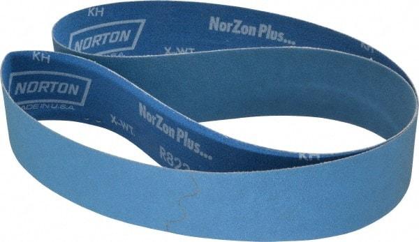 Norton - 2" Wide x 48" OAL, 100 Grit, Zirconia Alumina Abrasive Belt - Zirconia Alumina, Fine, Coated, X Weighted Cloth Backing, Series R823 - Makers Industrial Supply