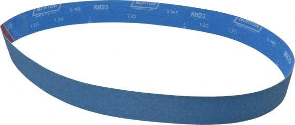 Norton - 2" Wide x 48" OAL, 120 Grit, Zirconia Alumina Abrasive Belt - Zirconia Alumina, Fine, Coated, X Weighted Cloth Backing, Series R823 - Makers Industrial Supply