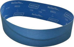 Norton - 4" Wide x 36" OAL, 120 Grit, Zirconia Alumina Abrasive Belt - Zirconia Alumina, Fine, Coated, X Weighted Cloth Backing, Series R823 - Makers Industrial Supply