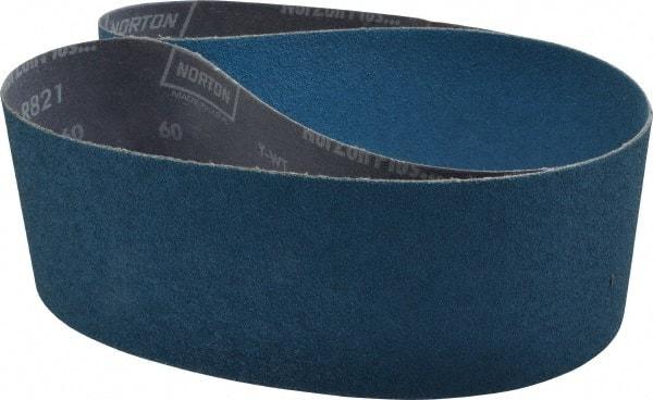 Norton - 4" Wide x 54" OAL, 60 Grit, Zirconia Alumina Abrasive Belt - Zirconia Alumina, Medium, Coated, Y Weighted Cloth Backing, Dry, Series R821 - Makers Industrial Supply