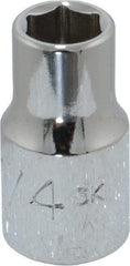 Proto - 1/4", 1/4" Drive, Standard Hand Socket - 6 Points, 7/8" OAL, Chrome Finish - Makers Industrial Supply