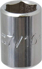 Proto - 7/16", 1/4" Drive, Standard Hand Socket - 6 Points, 7/8" OAL, Chrome Finish - Makers Industrial Supply