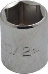 Proto - 1/2", 1/4" Drive, Standard Hand Socket - 6 Points, 7/8" OAL, Chrome Finish - Makers Industrial Supply