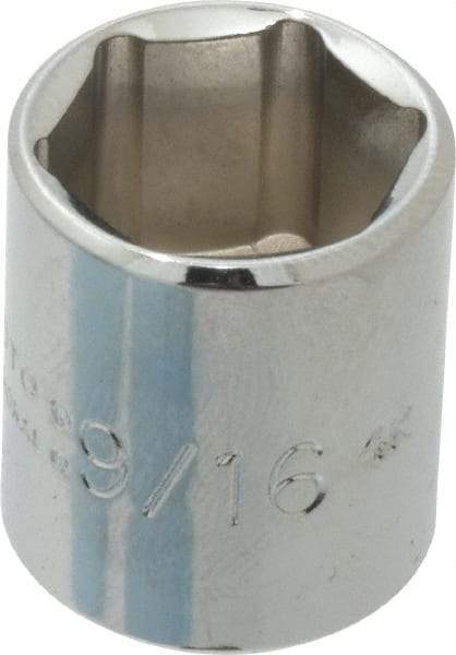 Proto - 9/16", 1/4" Drive, Standard Hand Socket - 6 Points, 7/8" OAL, Chrome Finish - Makers Industrial Supply