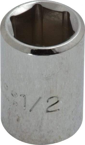 Proto - 1/2", 3/8" Drive, Standard Hand Socket - 6 Points, 1-1/8" OAL, Chrome Finish - Makers Industrial Supply