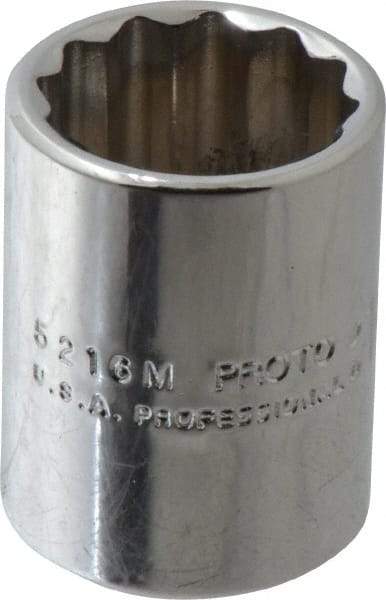 Proto - 3/8" Drive, Standard Hand Socket - 12 Points, 1-1/8" OAL, Chrome Finish - Makers Industrial Supply