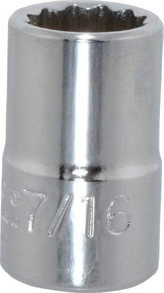 Proto - 7/16", 3/8" Drive, Standard Hand Socket - 12 Points, 1-3/32" OAL, Chrome Finish - Makers Industrial Supply