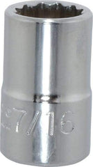 Proto - 7/16", 3/8" Drive, Standard Hand Socket - 12 Points, 1-3/32" OAL, Chrome Finish - Makers Industrial Supply