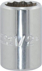 Proto - 1/2", 3/8" Drive, Standard Hand Socket - 12 Points, 1-1/8" OAL, Chrome Finish - Makers Industrial Supply