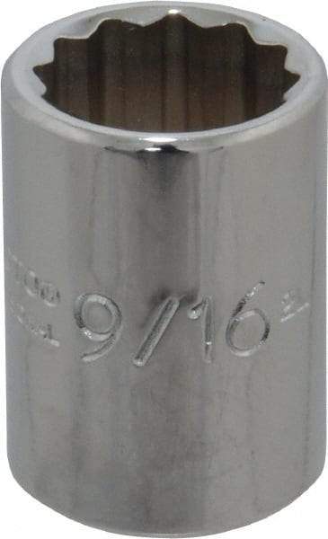 Proto - 9/16", 3/8" Drive, Standard Hand Socket - 12 Points, 1-1/8" OAL, Chrome Finish - Makers Industrial Supply