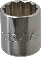 Proto - 13/16", 3/8" Drive, Standard Hand Socket - 12 Points, 1-3/16" OAL, Chrome Finish - Makers Industrial Supply