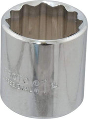 Proto - 1", 3/8" Drive, Standard Hand Socket - 12 Points, 1-3/8" OAL, Chrome Finish - Makers Industrial Supply