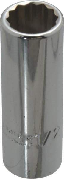 Proto - 1/2", 3/8" Drive, Deep Hand Socket - 12 Points, 2-1/8" OAL, Chrome Finish - Makers Industrial Supply