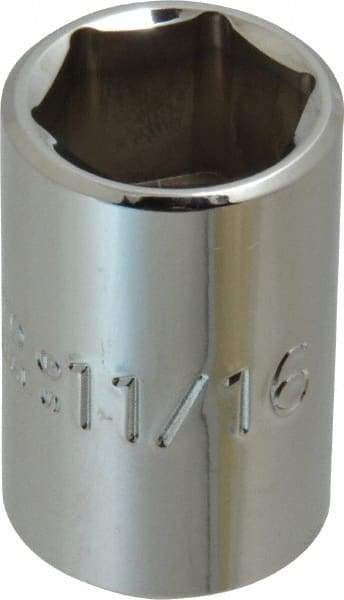 Proto - 11/16", 1/2" Drive, Standard Hand Socket - 6 Points, 1-1/2" OAL, Chrome Finish - Makers Industrial Supply