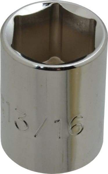 Proto - 13/16", 1/2" Drive, Standard Hand Socket - 6 Points, 1-1/2" OAL, Chrome Finish - Makers Industrial Supply