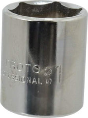 Proto - 1", 1/2" Drive, Standard Hand Socket - 6 Points, 1-9/16" OAL, Chrome Finish - Makers Industrial Supply