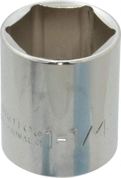 Proto - 1-1/4", 1/2" Drive, Standard Hand Socket - 6 Points, 1-55/64" OAL, Chrome Finish - Makers Industrial Supply