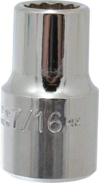 Proto - 7/16", 1/2" Drive, Standard Hand Socket - 12 Points, 1-31/64" OAL, Chrome Vanadium, Chrome Finish - Makers Industrial Supply