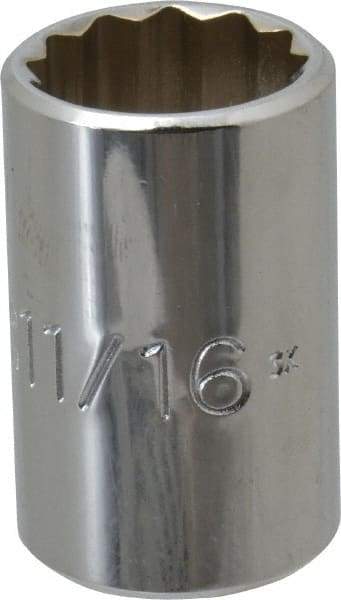 Proto - 11/16", 1/2" Drive, Standard Hand Socket - 12 Points, 1-1/2" OAL, Chrome Vanadium, Chrome Finish - Makers Industrial Supply