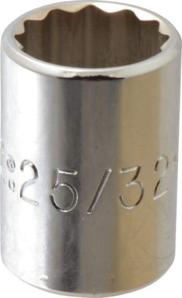 Proto - 25/32", 1/2" Drive, Standard Hand Socket - 12 Points, 1-1/2" OAL, Chrome Finish - Makers Industrial Supply