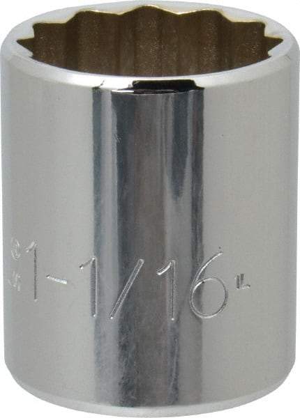 Proto - 1-1/16", 1/2" Drive, Standard Hand Socket - 12 Points, 1-5/8" OAL, Chrome Finish - Makers Industrial Supply