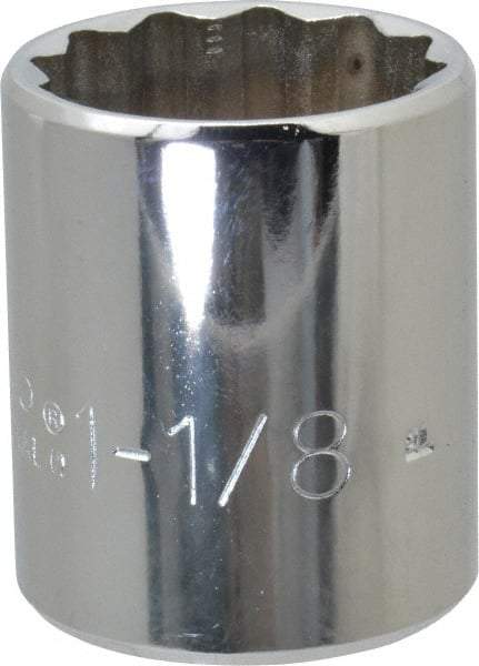 Proto - 1-1/8", 1/2" Drive, Standard Hand Socket - 12 Points, 1-3/4" OAL, Chrome Finish - Makers Industrial Supply