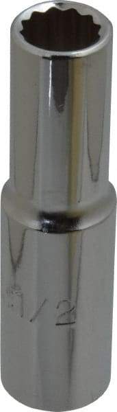 Proto - 1/2", 1/2" Drive, Deep Hand Socket - 12 Points, 3-1/4" OAL, Chrome Finish - Makers Industrial Supply