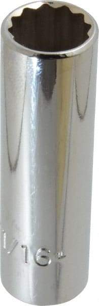 Proto - 11/16", 1/2" Drive, Deep Hand Socket - 12 Points, 3-1/4" OAL, Chrome Finish - Makers Industrial Supply