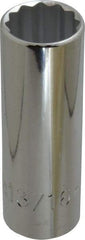 Proto - 13/16", 1/2" Drive, Deep Hand Socket - 12 Points, 3-1/4" OAL, Chrome Finish - Makers Industrial Supply