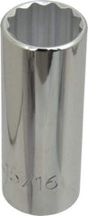 Proto - 15/16", 1/2" Drive, Deep Hand Socket - 12 Points, 3-1/4" OAL, Chrome Finish - Makers Industrial Supply