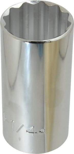 Proto - 1-1/4", 1/2" Drive, Deep Hand Socket - 12 Points, 3-1/4" OAL, Chrome Finish - Makers Industrial Supply