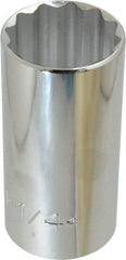 Proto - 1-1/4", 1/2" Drive, Deep Hand Socket - 12 Points, 3-1/4" OAL, Chrome Finish - Makers Industrial Supply