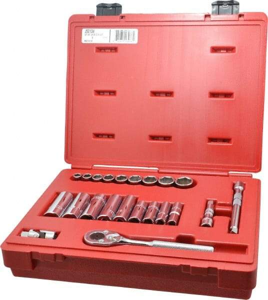 Proto - 22 Piece 3/8" Drive Socket Set - 6 Points, 3/8" to 7/8" Range, Inch Measurement Standard - Makers Industrial Supply