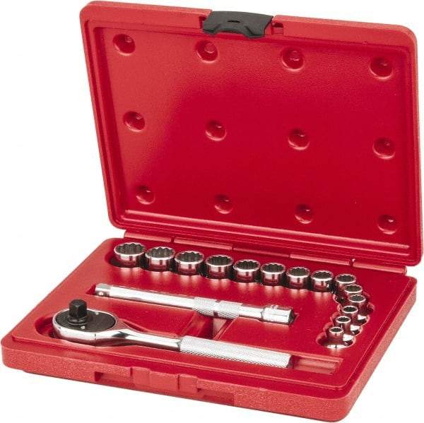 Proto - 16 Piece 3/8" Drive Socket Set - 12 Points, 6mm to 19mm Range, Metric Measurement Standard - Makers Industrial Supply