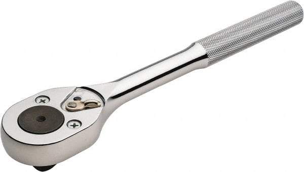 Proto - 1/2" Drive Pear Head Ratchet - Chrome Finish, 10" OAL, 24 Gear Teeth, Standard Knurled Handle, Standard Head - Makers Industrial Supply