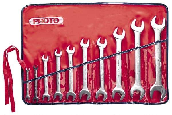 Proto - 10 Piece, 1/4" x 5/16" to 1-1/16" x 1-1/8", Open End Wrench Set - Inch Measurement Standard, Satin Finish, Comes in Nylon Roll - Makers Industrial Supply