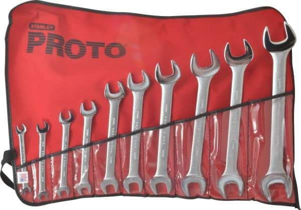 Proto - 10 Piece, 6mm x 7mm to 24mm x 26mm, Open End Wrench Set - Metric Measurement Standard, Satin Finish, Comes in Nylon Roll - Makers Industrial Supply