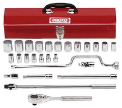 Proto - 26 Piece 1/2" Drive Socket Set - 12 Points, 3/8" to 1-1/4" Range, Inch Measurement Standard - Makers Industrial Supply