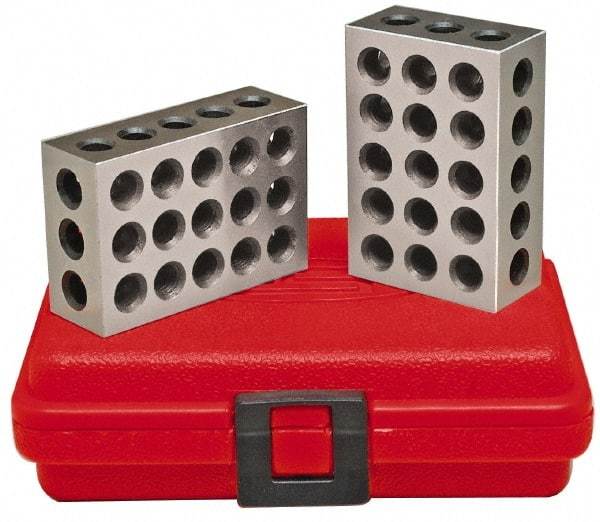 SPI - 0.0003 Squareness Per Inch, Hardened Steel, 2-3-4 Block with 23 Hole Setup Block - 3/8 - 16 Inch Tapped Hole Size, 55-60 Rc Hardness, Sold As Matched Pair - Makers Industrial Supply