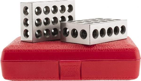 SPI - 0.0001 Squareness Per Inch, Hardened Steel, 1-2-3 Block with 23 Hole Setup Block - 3/8 - 16 Inch Tapped Hole Size, 55-60 Rc Hardness, Sold As Matched Pair - Makers Industrial Supply