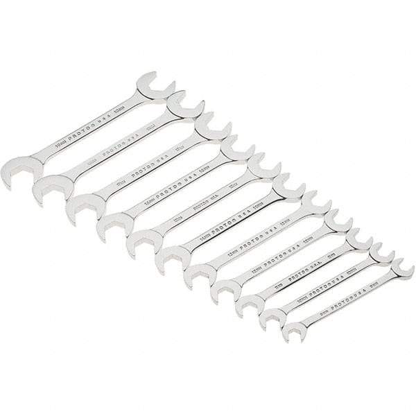 Proto - 11 Piece, 9mm to 19mm, Open End Wrench Set - Metric Measurement Standard, Full Polish Finish, Comes in Canvas Roll - Makers Industrial Supply