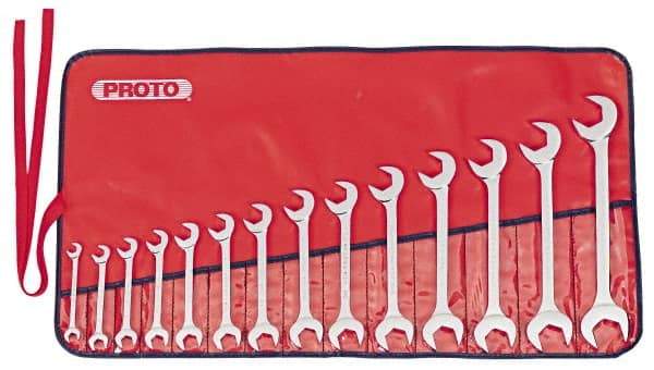 Proto - 14 Piece, 3/8" to 1-1/4", Open End Wrench Set - Inch Measurement Standard, Full Polish Finish, Comes in Nylon Roll - Makers Industrial Supply