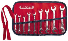 Proto - 9 Piece, 7/32" x 7/32" to 1/2" x 1/2", Open End Wrench Set - Inch Measurement Standard, Satin Finish, Comes in Nylon Roll - Makers Industrial Supply