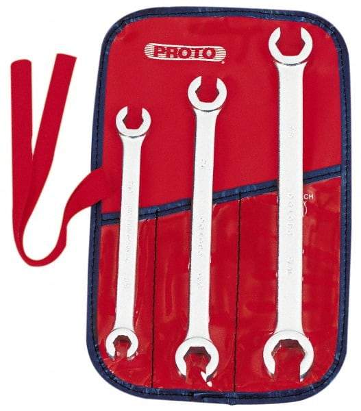 Proto - 3 Piece, 3/8" x 7/16" to 5/8" x 11/16", 6 Point Flare Nut Wrench Set - Inch Measurement Standard, Satin Finish, Comes in Nylon Roll - Makers Industrial Supply