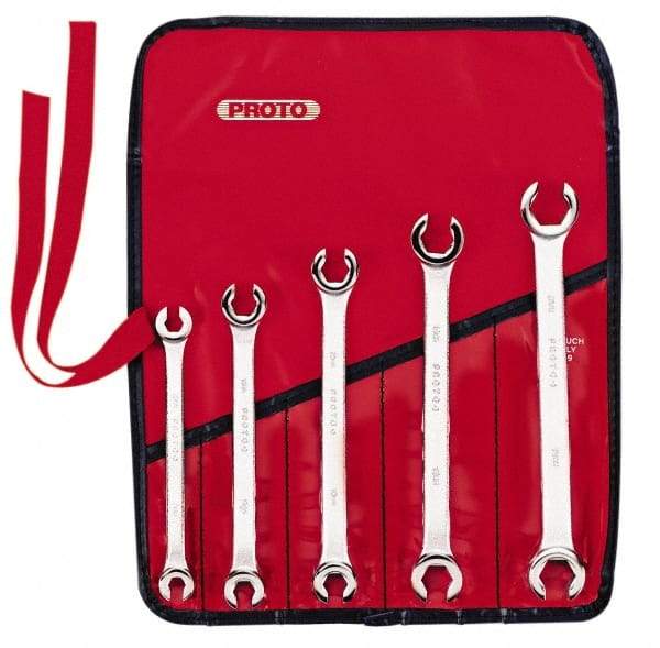 Proto - 5 Piece, 7mm x 8mm to 15mm x 17mm, 6 Point Flare Nut Wrench Set - Metric Measurement Standard, Satin Finish, Comes in Nylon Roll - Makers Industrial Supply